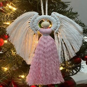 Elegant Pink and White Angel Ornament